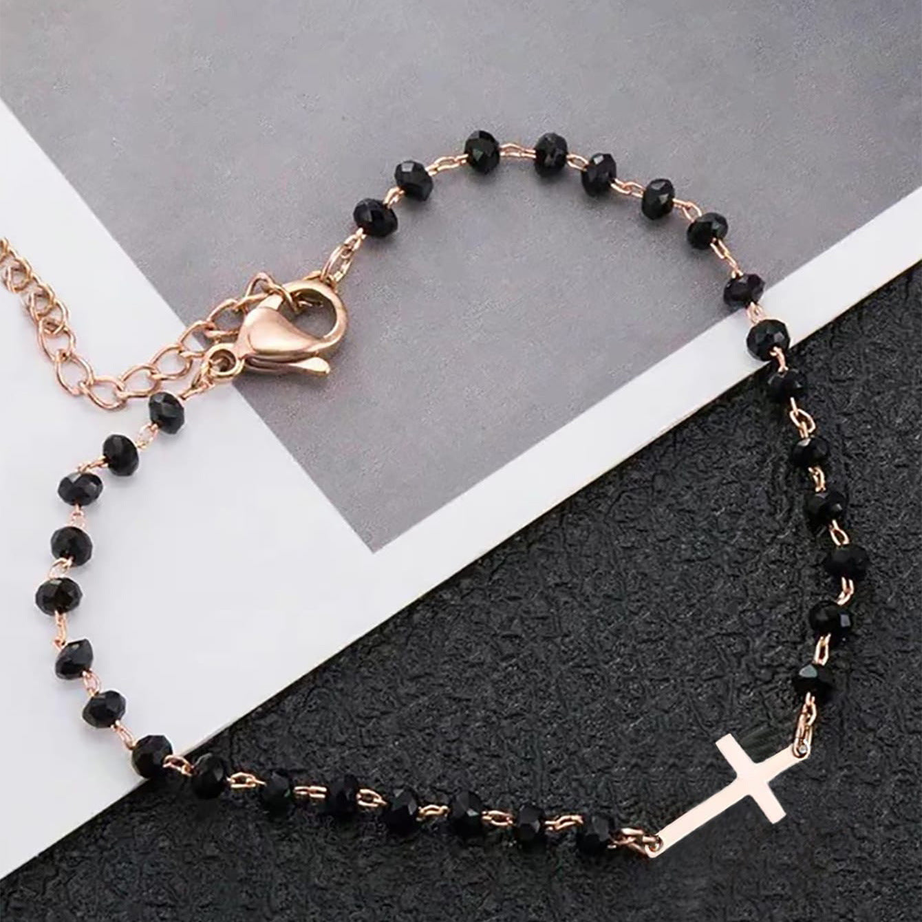Personalized Cross Obsidian Bracelet