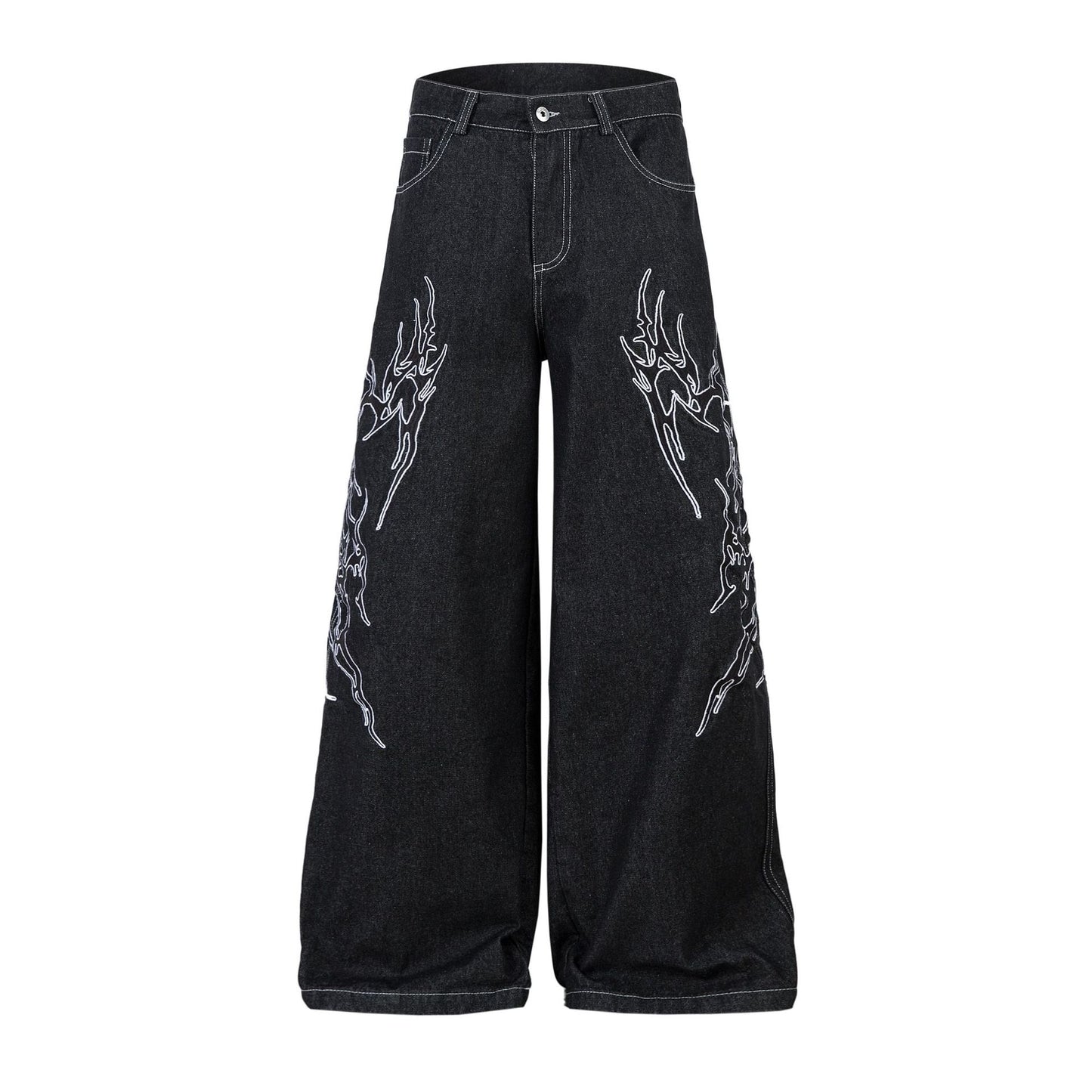 Retro Embroidered Loose Fit Denim Jeans