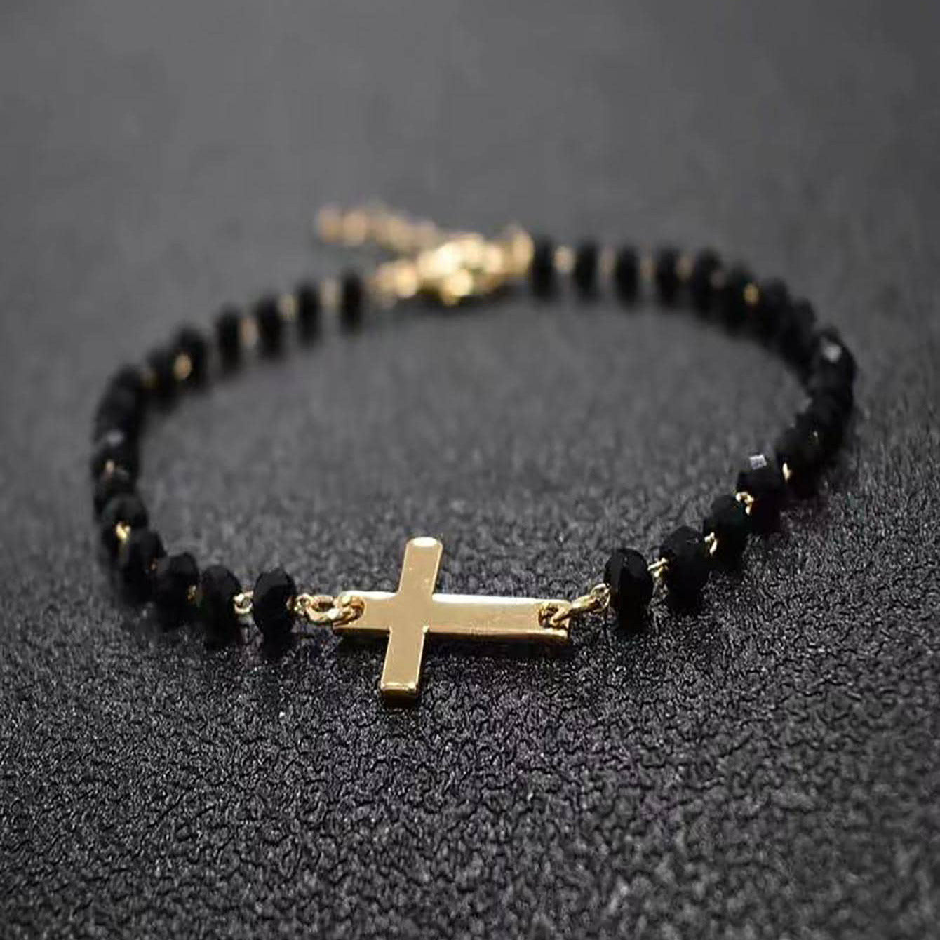 Personalized Cross Obsidian Bracelet