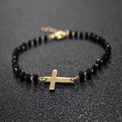 Personalized Cross Obsidian Bracelet