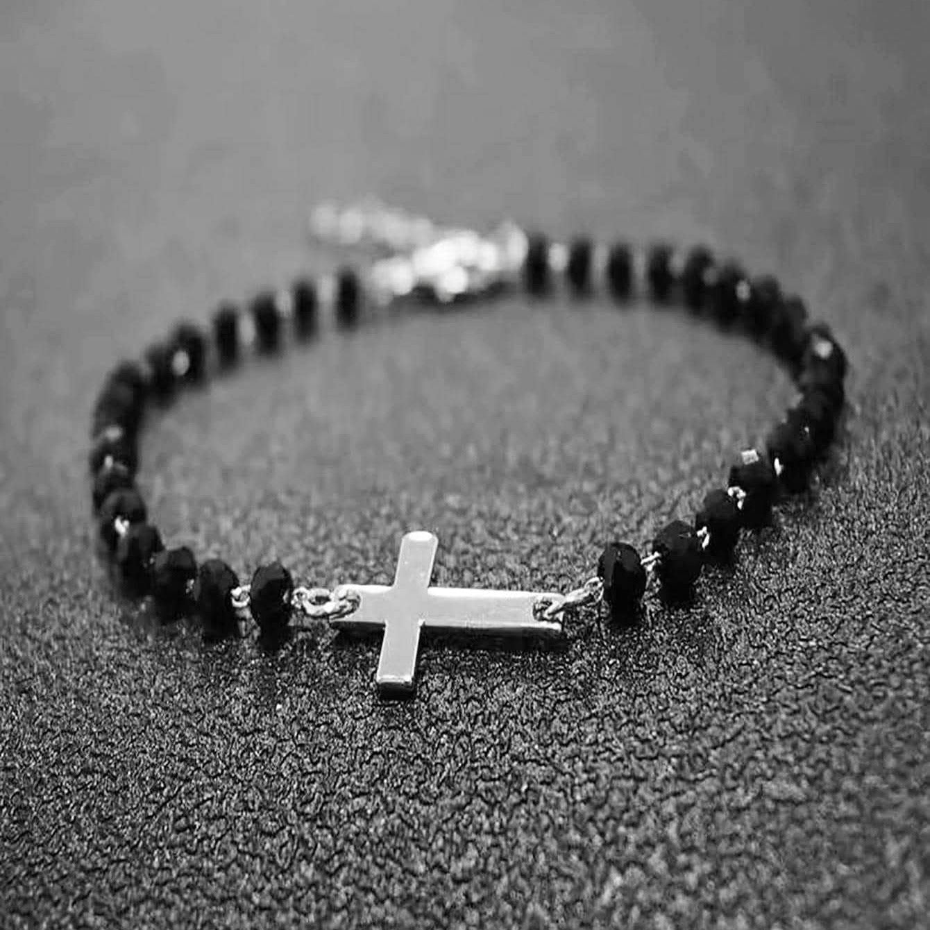 Personalized Cross Obsidian Bracelet